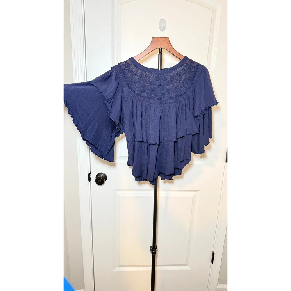 Free People Blue Rose Party Tiered Ruffle Babydoll SwingTop S/P